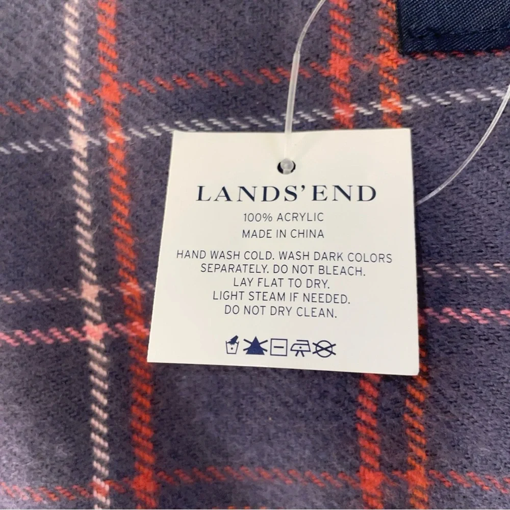 Lands' End‎ Men's Navy and Red Plaid Acrylic Scarf
